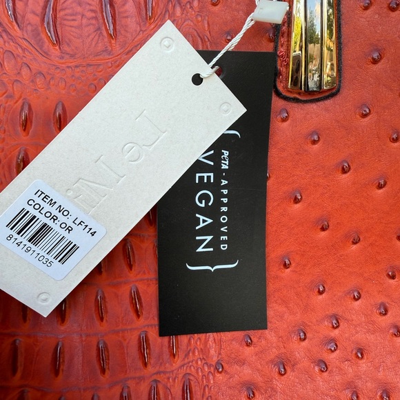 Brand New Le Miel Orange Handbag PETA approved Vegan.  Alligator / Ostrich print - Picture 8 of 16